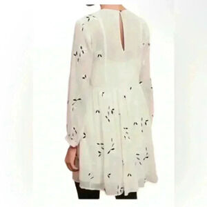 Anthropologie Women'sFeather Bone Feuille Sheer Ivory Boho Mini Dress Embroidery